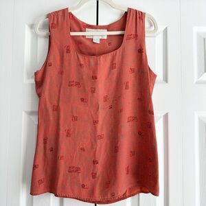 Out of the Blue Silk Tank Top Women Med Orange Abstract Print Sleeveless Blouse